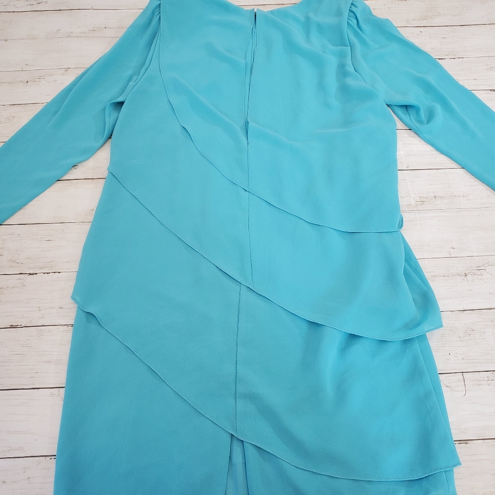 Ursula Switzerland sleeved beaded tiered dress vtg turquoise blue granny chic - Picture 8 of 10